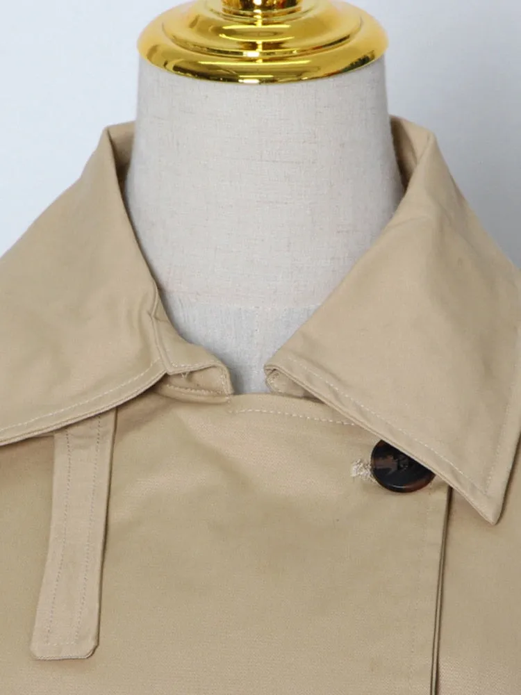 Belt Vintage Trench Coat For Women Lapel Long Sleeve Solid Patchwork Midi Coats Female Clothing Korean Fashion